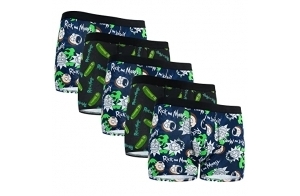 Rick and Morty Boxer Homme - Lot de 5 Boxers Fantaisie (M, Noir/Bleu)