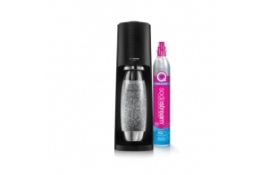 sodastream Terra Machine à Eau Pétillante et Soda | Pack 1 Bouteille 1L Finition Acier Inoxydable Compatible Lave-Vaisselle + 1 Recharge de Gaz 60L à Clipser | Noire, Noir