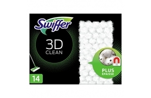 Swiffer Balai Attrape-Poussière 3D Clean Recharges Lingettes Sèches, 14 Lingettes Nettoyantes, Attrape et Retient la Poussière