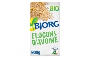 BJORG - Flocons d'Avoine Bio - Céréales Complètes Riches en Fibres - Sans Sucres Ajoutés - 900 g