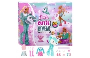 Barbie Calendrier de l’Avent Barbie Cutie Reveal contenant 1 poupée et 24 surprises avec des changements de couleur, HJX76