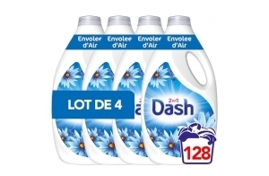 Dash 2en1 Lessive Liquide, 128 Lavages (4x32), Envolée d'Air, Technologie Ultra Nettoyante Et Fraîcheur Longue Durée, Élimine Les Saletés et Taches Incrustées, Fabriqué en France