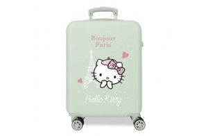 Hello Kitty Paris Valise Cabine Verte 38x55x20 cms Rigide ABS Serrure latérale à combinaison 34L 2 kgs 4 Doubles roues Bagage à Main