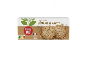 Céréal Bio - Sablés Sésame et Pavot - Biscuits Bio - Blé Complet - Céréales - Encas Pour le Goûter, le Café ou le Thé - Sans Huile de Palme - 1 Boîte de 132 g (3 x 4 Biscuits)