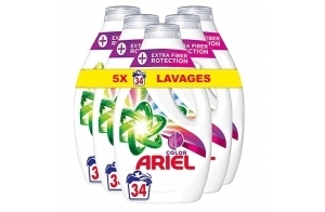 Ariel Lessive Liquide, 170 lavages, Extra Fiber Protection, Nettoyage Intense + Extra Color & Care