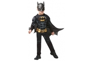 RUBIE'S DC officiel - BATMAN - Déguisement Luxe Enfant édition Batman 80 ans - Taille 3 à 8 ans - Costume avec combinaison matelassée, demi ceinture, cape détachable et masque inclus sous blister