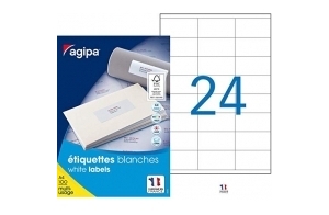 Apli Agipa – Boite Étiquettes Adhésives Blanches Multi–Usages Coins Droits – Certifié FSC – Anti-bourrage - 70 x 35 mm – 2400 Étiquettes