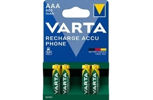 VARTA Piles AAA, rechargeables, lot de 4, Recharge Accu Phone, 800 mAh Ni-MH, prêtes à l'emploi, adaptées aux téléphones sans fil