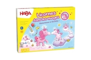 HABA - Licornes dans Les Nuages Bienvenue à Rosalie - Jeu coopératif de Course et de Collecte - 4 Ans et Plus - Réf 302768