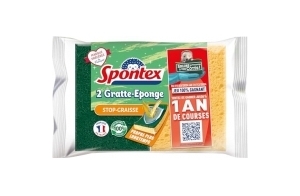 Spontex - Gratte-Eponge Stop-Graisse - 2 éponges grattantes vertes protection anti-graisse