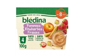 Blédina - Coupelles Fruits Pommes Rhubarbes Fraises - dès 8 Mois - Le pack de 4x100g