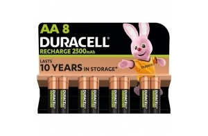 Duracell Rechargeables Piles AA (lot de 8 piles), 2500 mAh, NiMH, pré-chargées, Nos piles rechargeables qui durent le plus longtemps, un packaging recyclable 0% plastique