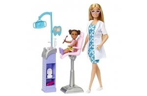 Barbie ​Métiers Coffret Dentiste avec 2 Poupées, Fauteuil De Dentiste, Station De Travail pour Dentiste Et Accessoires, Jouet Enfant, Dès 3 Ans, HKT69