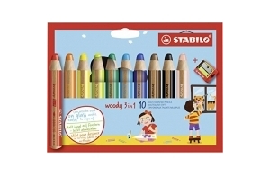 Crayon de couleur - STABILO woody 3in1 - Etui carton x 10 crayons de coloriage + taille-crayon