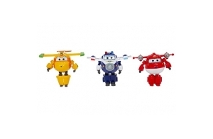 Super Wings Saison 4 Figurines Robots Transformables du Dessin Animé Jett SC/Paul SC/Bucky, Jouet Enfant 3 4 5 6 7 8 Ans Garcon Fille(Pack de 3 de 12 cm)