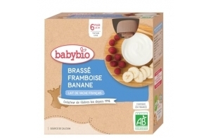 Babybio Lait de vache français - Gourdes Brassé Framboise Banane 4x85 g - 6+ Mois - BIO