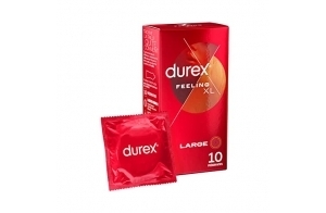 Durex FEELING XL - 10 Préservatifs Fins et Extra Large pour Homme, Largeur nominale 60mm