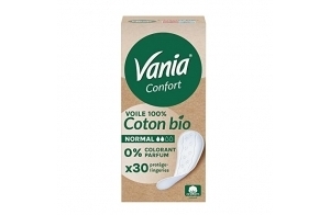 Vania | Protège-slips Confort Voile 100% Coton Bio Normal (boîte de 30) – Protège-lingeries sans parfum et sans colorant – Protection hygiénique respirante pour une sensation naturelle