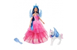 Barbie Licorne Poupée 65Ème Anniversaire Aux Cheveux Bleus Une Touche De Magie, Robe Rose, Licorne Ailée Et Autres Accessoires, Jouet Enfant, A Partir De 3 Ans, HRR16