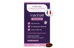 Vitavea Manhaé-Complément Alimentaire Ménopause Pré-Ménopause Sans Hormones-Confort & bien-être -Acide Folique, Omega 3, Zinc, Fer-120 gélules - Cure de 4 mois-Fabriqué en France