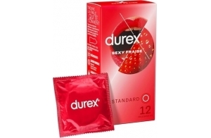 Durex - 12 Préservatifs Sexy Fraise - Extra Lubrifié Saveur Fraise