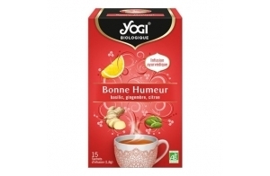 Yogi Biologique Bonne Humeur, Infusion 100% Bio Basilic, Gingembre et Citron, 15 Sachets thermosoudés et sans agrafe, 21.6 g, 311416