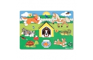 Melissa & Doug Puzzle en Bois À Boutons - Animaux Domestiques, Cadeau pour enfants de 2 3 4 ans,Jouet en bois Montessori, Jouets d'éveil et 1er âge, Jouets éducatifs et de développement