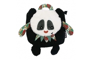 LES DEGLINGOS - SAC A DOS VELOURS POUR ENFANT ROTOTOS LE PANDA - NOIR - Idéal pour la crèche - Dès 12 mois - 34cm