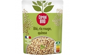 Céréal Bio Blé Riz Rouge Quinoa Végétalien – Trio de Céréales Bio au Naturel, Source de Fibres, Sans Additifs – Accompagnement Bio Micro-Ondable, Prêt à Réchauffer – 250g