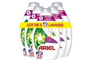 Ariel Lessive Liquide, 110 Lavages (5x22), Technologie De Rajeunissement Des Fibres, Nettoyage Impeccable Et Protection De La Couleur, Élimine Les Taches Incrustées, Fabriqué En France