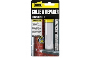 UHU Colle à réparer Powerkitt universel - Pâte époxy pétrissable 2 composants ultra rapide et solide pour coller, combler, étanchéifier, réparer, intérieur et extérieur, Gris, 60g