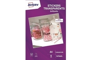 AVERY - 6 Feuilles Stickers Transparentes - Format A4 - Compatible Machine de Découpe - Impression Jet d’Encre