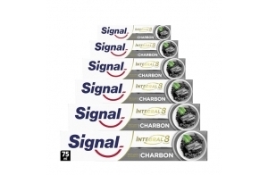 SIGNAL - Dentifrice Integral 8 Nature Elements Charbon - Des dents plus blanches et une bouche purifiée - Zinc minéral - 96% d'ingrédients d'origine naturelle (lot de 6x75ml)