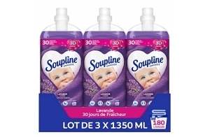 SOUPLINE - Adoucissant Concentré Soupline 3D Lavande - Formule Active à Froid - 92 % d'Ingrédients d'Origine Naturelle - Lot de 3 x 1,35 L