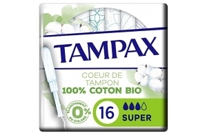 Tampax Cotton Protection, Super, 16 Tampons Avec Applicateur en Plastique Végétal, Flux Moyens à Abondants, Coeur de Tampon En Coton Biologique