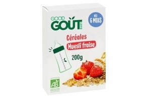 GOOD GOÛT - Muesli Fraise - Céréales Pour Bébé - Dès 6 Mois - Au Biberon Ou En Bol - Bio - Sans Sucres Ajoutés* - Étui Carton - 200g