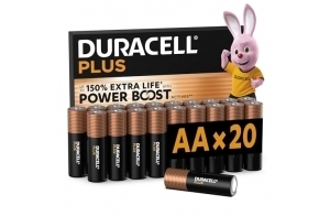 DURACELL Plus Piles AA (Lot de 20) – Piles Alcalines 1,5 V–Durent jusqu’à 150 % plus longtemps grâce aux Actifs POWER BOOST–L'emballage peut variern–Emballage 0 % Plastique –MN1500