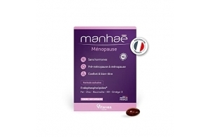 Vitavea Manhaé - Ménopause - Complément alimentaire ménopause sans hormones - Acide folique, Oméga 3, Zinc, Fer - 60 capsules - Violet - 2 mois - Fabriqué en France