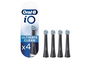 Oral-B iO Ultimate Clean Brossettes Noires De Rechange Pour Les Brosses Électriques Magnétiques Pour Adultes, Embouts Ronds S’Adaptant Aux Dents, Éliminent La Plaque Dentaire, Lot de 4