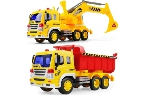 GizmoVine Camion Jouet Enfant,1/16 Pelleteuse avec lumière et Son,Deux en Un Tractopelle、Camion Poubelle Chantier Jouet,Véhicule Inertiel,Cadeau Enfant pour Un Garçon, 350d