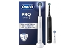 Oral-B Pro 3 3900 Brosses À Dents Électriques, Lot De 2, Contrôle De Pression Pour Protéger Les Gencives Sensibles, Mode Blancheur, 3 Brossettes Rondes De Rechange, 1 Chargeur, Blanche Et Noire