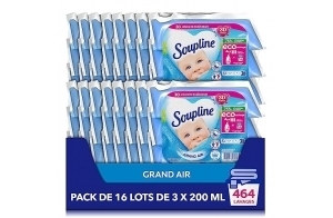 SOUPLINE - Adoucissant Concentré Soupline 3D Grand Air - Eco-Recharges - Formule Active à Froid - 92 % d'Ingrédients d'Origine Naturelle - 16 Lots de 3 x 200 ml