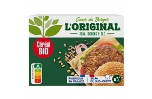 Céréal Bio Cœur de Burger L'Original – Galettes Végétales Bio au Soja, Blé & Oignons – Végan, Source de Fibres, Simple et Rapide à Réchauffer – 160g (2 x 80g)