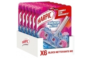 Harpic lot de 6 Blocs WC- Nettoyant WC Fraîcheur Active Fleurs Tropicales anti-tache & anti-calcaire - 6 unités