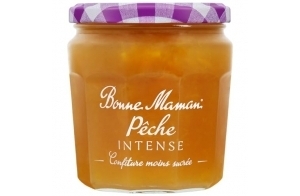 Bonne Maman - Confiture Pêche Intense - Riche en Fruits et moins sucrée - 335g