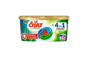 Le Chat Discs Huiles Essentielles Propreté & Hygiène – Lessive en Capsules – 25 Lavages (25 doses) – Capsules Lessive 4en1