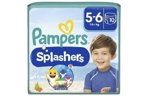 Pampers Splashers, Taille 5-6, 10 Couches-Culottes de Bain Jetables, 14kg+, Le Confort D'un Maillot De Bain Et La Protection Pampers Optimale dans l'Eau, Edition Limitée Baby Shark