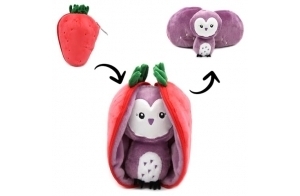 LES DÉGLINGOS - FLIPETZ - Doudou Violet la Chouette/Fraise - Chouette Cache-Cache réversible - Peluche Toute Douce pour bébé - Idées Cadeaux de Naissance