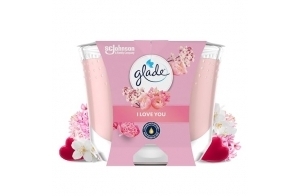 Glade Bougie Vegan Longue Durée Parfum Infusé Huiles Essentielles - Nouvelle Formule Sans Huile De Palme - I Love You - 1 Bougie