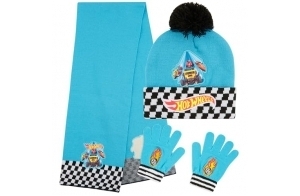 Hot Wheels Ensemble d'Accessoires d'Hiver Garçon, Bonnet, Écharpe et Gants - Cadeau Enfant